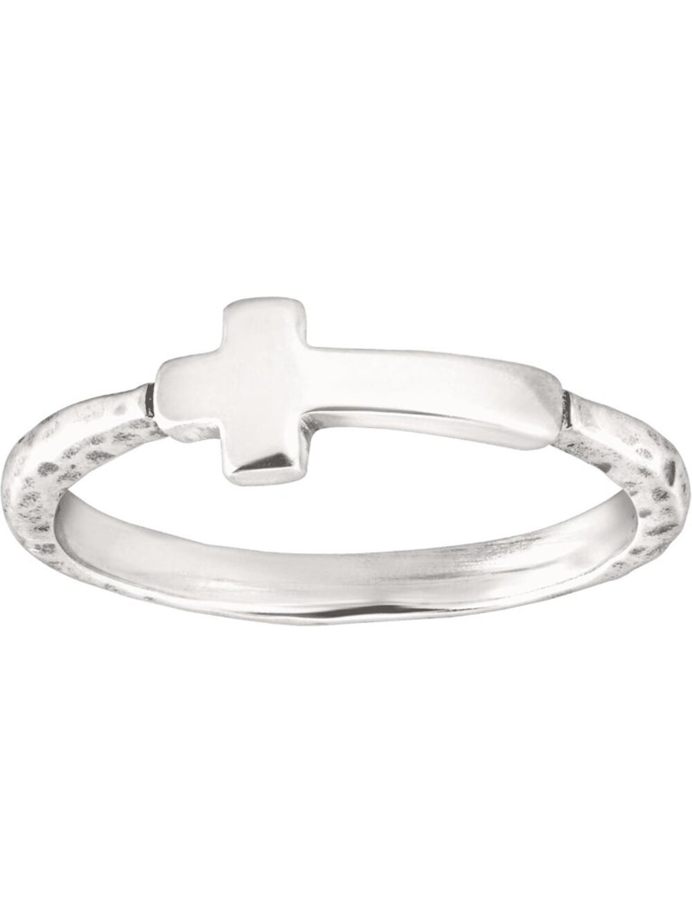 Textured Sterling Silver Horizontal Cross Ring | Simplex Design, Elegant